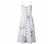 Women Summer Casual Dress Beach Maxi Dress Boho Floral Sundress Dress,White Floral,2Xl