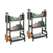 SOGA 2X 3-Tier 62cm Black Steel Kitchen Dish Drying Rack