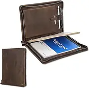 CataPurus Top Grain Leather 4 Ring Binder Portfolio Organizer for Men & Women, Vintage Design, Multi-Functional Professional Business Zippered Portfolio for A4 Size Document/iPad/Pen, Coffee 11 Inch