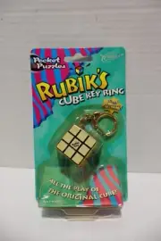VTG NIP - Rubik's Cube Key Ring Keychain - Pocket Puzzles w/Hints Booklet