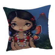 Winged Tiki Hula Girl Hawaiian Volcano Fairy Cushion Cover