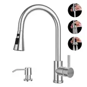 Kitchen Faucets with Soap Dispenser, Brushed Nickel Kitchen Faucet with Pull ...