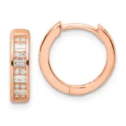 Sterling Silver Polished Rose-Tone Cz Hinged Hoop Earrings