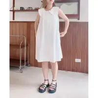 在飛比找環球Online優惠-【TIFF】娃娃領無袖棉麻圓釦洋裝-白