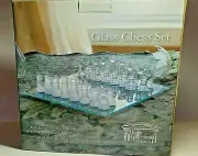 Mini Glass Chess Travel Set Frosted & Clear Pieces New in Box with Handle-CHINA