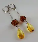 Genuine Baltic Amber 925 Strg Silver Earrings with Insect GNAT,FLY (101)
