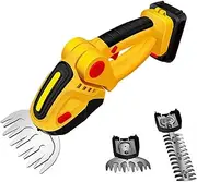 Hedge Trimmer Cordless, 2 in 1 Handheld Cordless Grass Shear with Rechargeable Batterys and Charger, 24v Electric Weed Grass Cutter Shrubbery Trimmer for Garden, Lawn (Yellow)