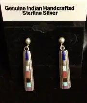 Native American jewelry. Handcrafted Navajo. Inlay Multi Stones earrings.