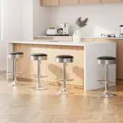 4x Bar Stools Leather Padded Gas Lift Silver Modern Kitchen Dining Furnitu CK-X4