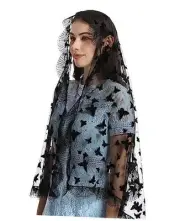 Rectangular Chapel Veil Scarf: Flocking Lace Church Veils for Women Black