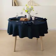 Linen Round Tablecloth 65 Inch Dia European Flax Durable Stonewashed Table Cover