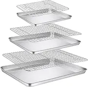 GUDAJIN 6-Piece Baking Sheet and Rack Set, 3 Different Sizes, Stainless Steel Baking Sheet and Rack, Cookie Sheet with Cooling Rack, Suitable for Cooking and Baking Oven (3 Baking Sheets + 3 Racks)