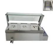 110V 3*1/3*6" Pan Buffet Food Warmer Stainless Steel with Glass Sneeze Guard