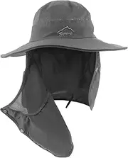 [Anneome] Climbing Sun Cap Wide Brim Bucket Hat Mask Grey Summer Fishing Cap for Outdoor Use
