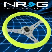 NRG Performance 350mm Neon Yellow Wood Grain Grip Chrome Spokes Steering Wheel