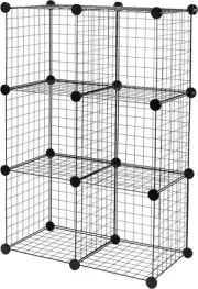 6-Cube Wire Grid Stackable Storage Shelves, 12 X 12-Inches, Black, 12.6"D X 26"W