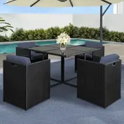 5 Piece Wicker Outdoor Dining Set - Black