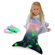 Mermaid Tail Blanket for Girls, Glow in The Dark, Snuggle Throw, Plush Unicorn