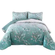 Floral Checked Quilted Bedspread Set Coverlet Throw Rug Pattern Seventeen