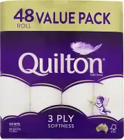 Quilton 3 Ply Toilet Paper 48 Rolls (180 Sheets/Roll) Soft & Strong