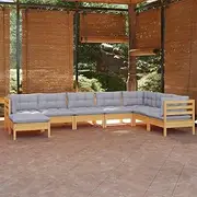 Patio Furniture Sets 8 Piece Garden Lounge Set with Grey Cushions Solid Pinewood