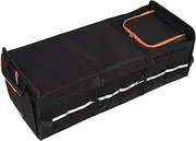 Car Trunk Organizer, 105L Large Collapsible Multi Compartment SUV Storage with Leakproof Cooler Bag, 4 Removable Dividers, Foldable Cover, Non Slip Bottom, Adjustable 600D Bag