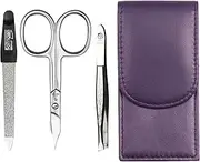 Sonnenschein by Hans Kniebes - Manicure Set 3 Pieces - Nail Scissors, Nail File and Tweezers - Pocket Manicure Nail Care Set - Nappa Lambskin Manicure Case (Purple)