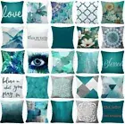 PILLOW COVER Teal Blue Decorative Home Decor Abstract White Cushion Case 20x20"