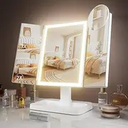 Makeup Vanity Mirror with Lights, Rechargeable Lighted Makeup Mirror with 2X 3X Magnification, Led Mirror Makeup with 3 Colors Lights, Portable Mirror for Travel Desk, Gifts for Women Girls