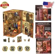 DIY Wooden Miniature Book Nook Kit - Magical Bookshelf Decor with LED Light