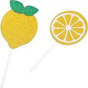 FUNOMOCYA 24Pcs Party Glitter Lemon Cake Decorations 2 Sets of 12 Each Fruits Theme Party Lemonade Stand Toppers
