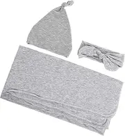 BIUDECO Hat Gloves Foot Covers Set Newborn Cotton Hat Blanket Headband Supplies for Newborns Grey
