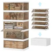 HAIXIN Plastic Folding Storage Bins, Stackable Storage Drawer with Magnetic D...