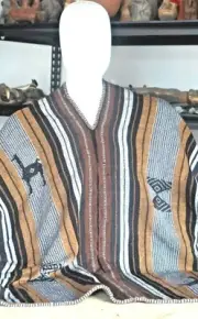 Peruvian Shaman Poncho Cape Andean Mountain Woven Textile - Brown black and grey