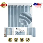 Elegant Linen Textured Light Filtering Curtains - 96” Long, Heathered Blue