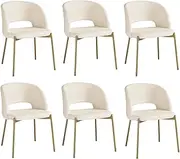 Oikiture Sherpa Dining Chairs Set of 6 Kitchen Chairs Set with Metal Frame Reading Seating for Home and Cafe White and Gold