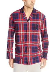 $65 Nautica Mens Pajamas Pj Fleece L/S Lounge Shirt Red Blue Plaid Sleepwear 2xl