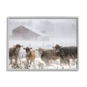 Winter Farm Scene Cow Cattle Snowflakes Barn, Design by Lori Deiter