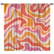 Retro 70s Groovy Curtains, Vintage Abstract Funky Modern Art Window Drapes Bo...