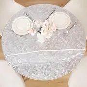 Clear Round Vinyl Fitted Tablecloth Waterproof Oilcloth Heavy Duty Elasticized Table Cover Elastic Edge Design Plastic Tablecloth for Clear Round Table Cover Protector for Round 45"-56" Table