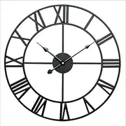 Large Outdoor Garden Wall Clock New Big Roman Numerals Giant Open Face Metal Black Wrought Iron Wall clock-40cm, Black, 50CM