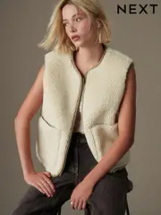 Ecru Teddy Borg Gilet (B11282) | $55