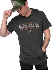 [HARLEY-DAVIDSON] Men's Dirt Mark Short Sleeve Hooded Tee - Heather Black