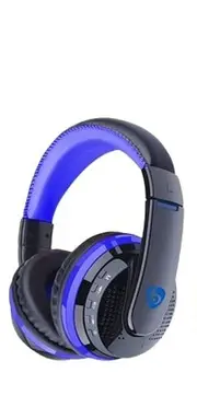 Over Ear Bluetooth Headphone Wireless Headset HiFi Bass Support Radio Micro SD Card AUX Play Handsfree Microphone (Blue)