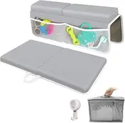 4PCS Baby Bath Kneeler and Elbow Rest Pad Set,1.5'' Bath Kneeler Pads,Elbow Pad with 4 Pockets,Non-Slip Knee & Arm Support Bathtub Mat with a Hook & a Bag(Grey)