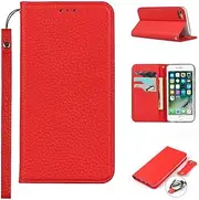 CAVOR Mobile Phone Case Compatible with iPhone 7/8/SE 2020/SE 2022 Case, Flip Genuine Leather Wallet Mobile Phone Case, 3 Card Slots, Magnetic, RFID Blocker, Flip Case - Red
