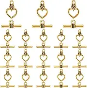 SOFPLATE 1 Box 120 Sets Antique Toggle Clasp Gold Heart Toggle Clasp Bulk Metal Alloy OT End Tibetan Ring Connector T Bar Closure Clasp for Jewellery Making Bracelet Necklace Chain Link DIY Crafts