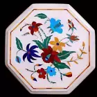 12'' antique white Marble side Center Table Top multi Stone Inlay malachite w2
