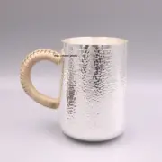 Pure S999 Fine Silver Tea Cup Handmade Hammer Handle Mug Coffee Cup 3.9inch H