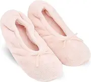 [Keyela] Women's Ballerina Slippers Light Weight Terry Cloth House Shoes, Foot Covering for Women, Fuzzy House Socks, Pink, 8-9.5
